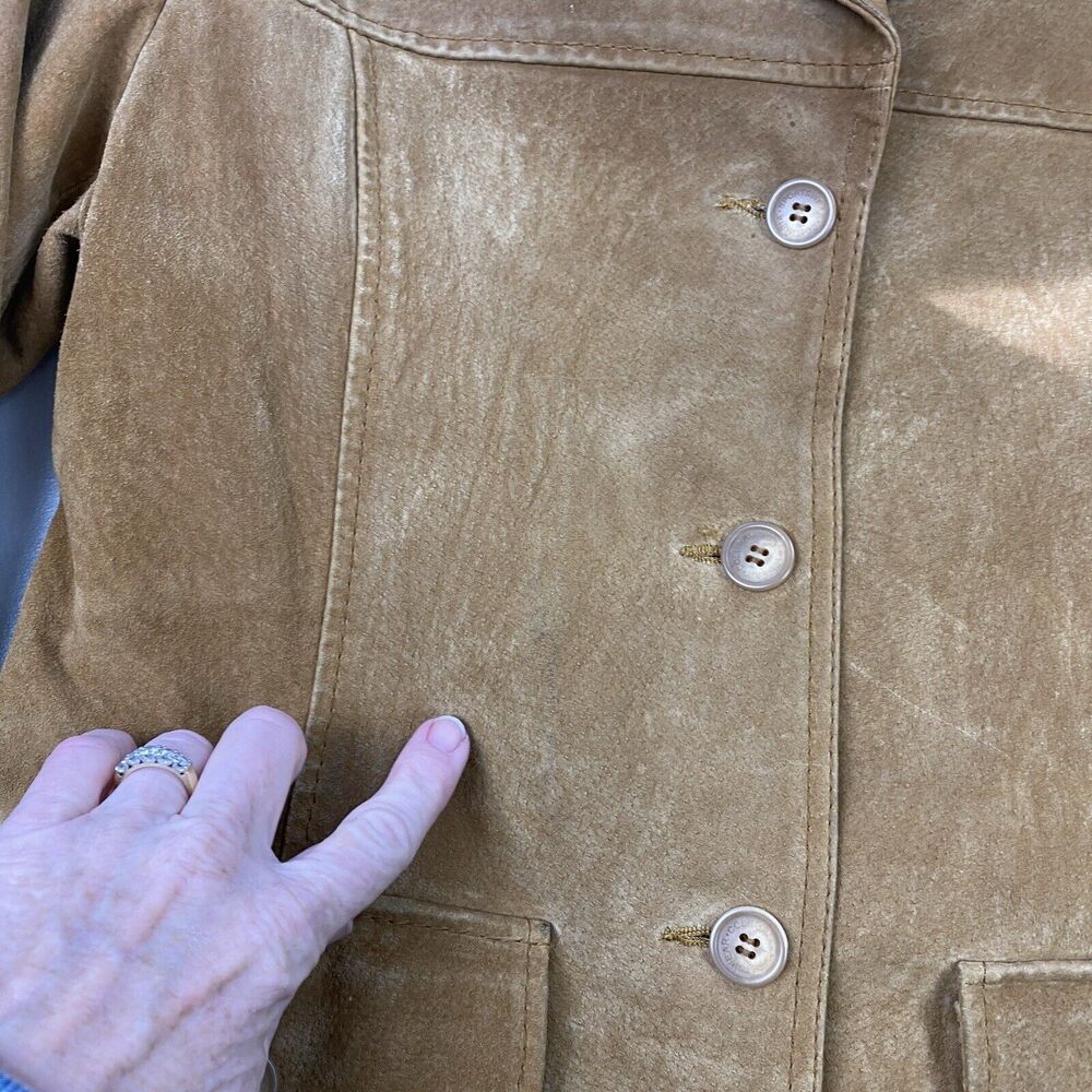 VINTAGE Columbia Suede Jacket Womens Medium Brown Pockets 70s Western Leather - Picture 7 of 13